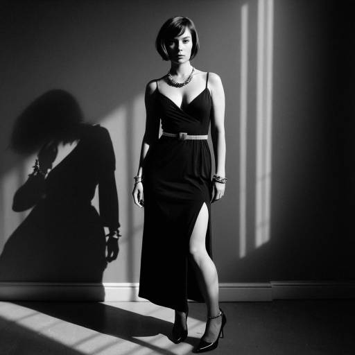 Elegant Woman in Black Dress with Shadow