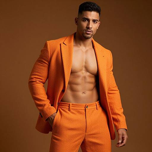 Confident Man in Luxurious Orange Outfit