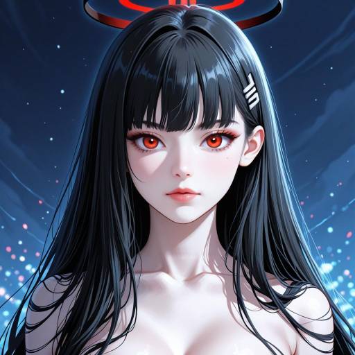 Ethereal Girl with Red Eyes and Halo