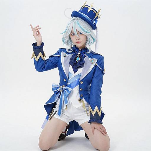 Anime Character Cosplay in Blue Military Outfit