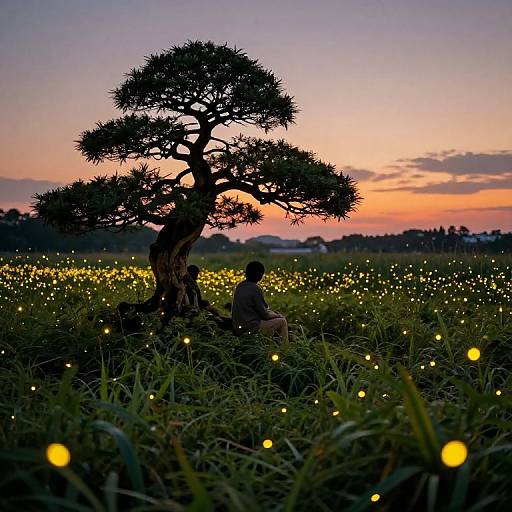 Twilight Fireflies in Lush Field