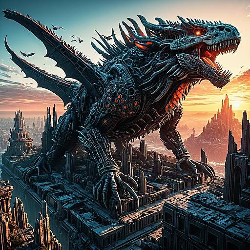 Bio-Luminescent Coral Beast Over Futuristic Citadel