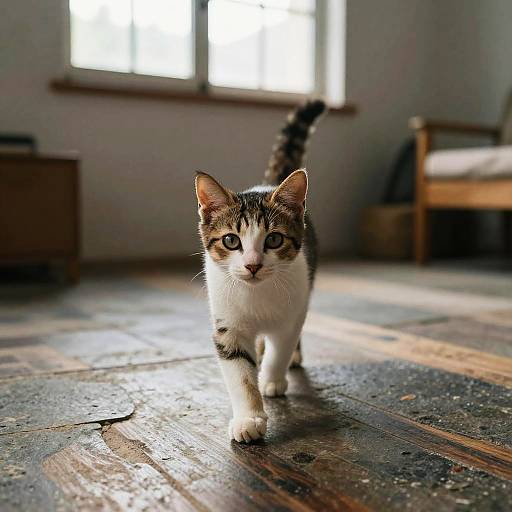 Curious Calico Kitten Walking Indoors