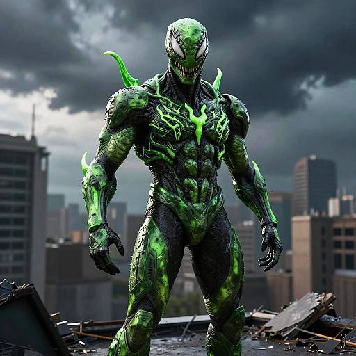 Futuristic Symbiote Warrior on Rooftop