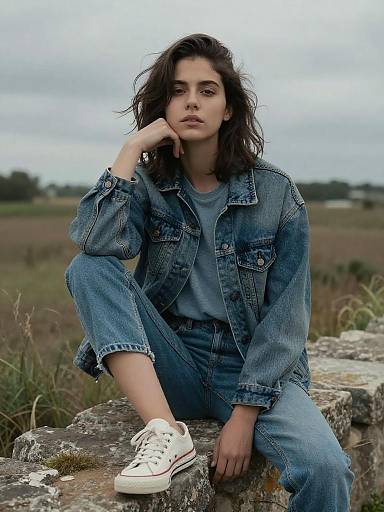 Moody Denim Portrait in Countryside