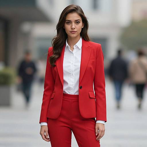 Realistic Portrait of Woman in Red Suit
