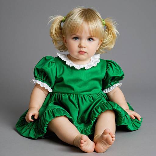 Blond Toddler in Green Dress Sitting