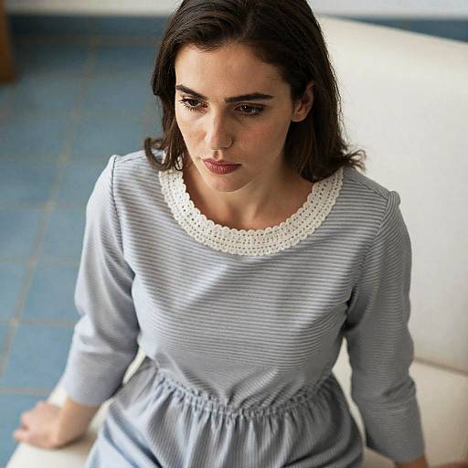 Serious Woman in Striped Dress Photography