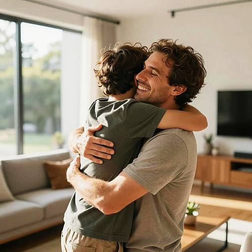 Joyful Father-Son Reunion Embrace