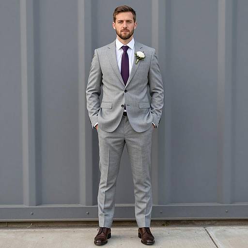Handsome Groom in Gray Plaid Suit
