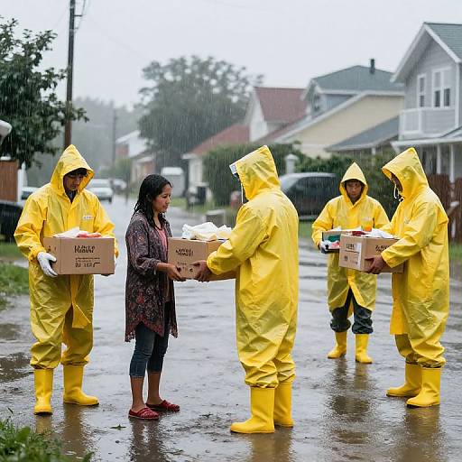 Volunteers Distributing Supplies in Flood