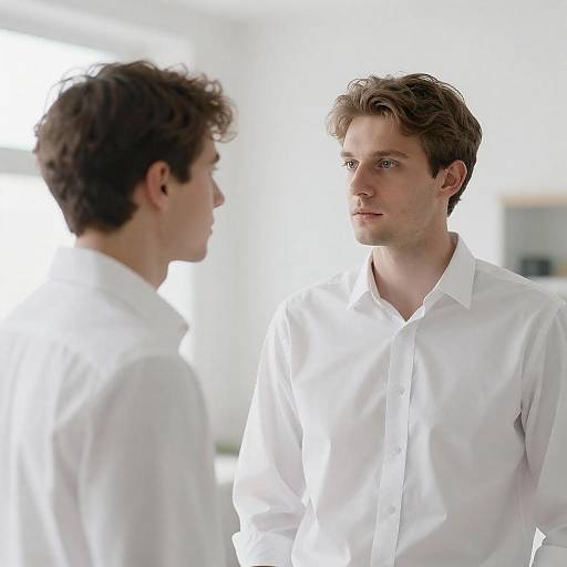 Two Men in White Shirts Facing Each Other