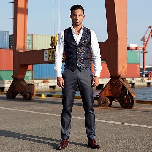 Stylish Man at Sunlit Docks
