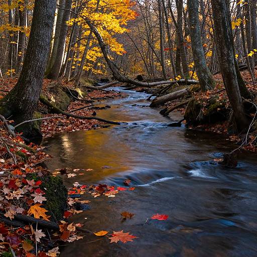 Autumn Stream in Golden Forest