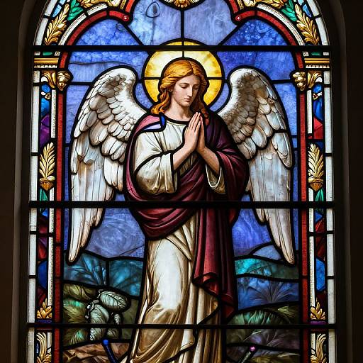 Stained Glass Angel Praying Scene