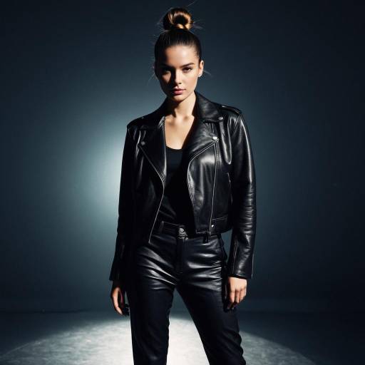 Woman with Sleek Bun in Leather Outfit Woman with Sleek Bun in Leather Outfit
