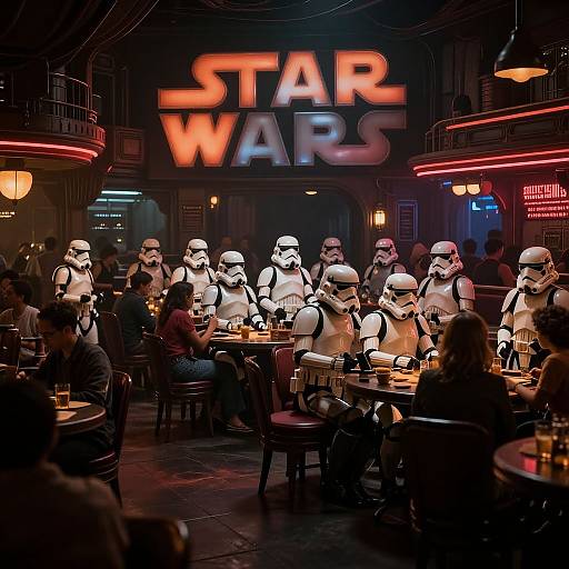 Photograph of a dimly lit bar with 