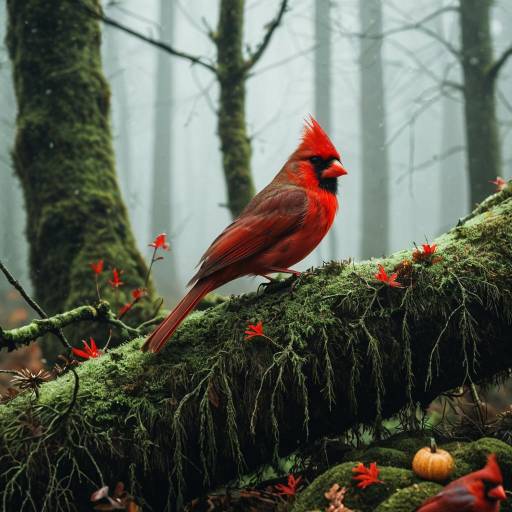 Cardinal and Owl in Enchanted Forest