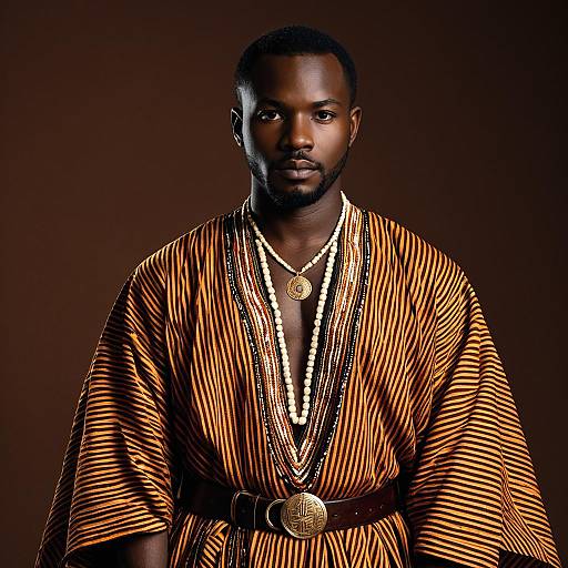 African Man in Traditional Striped Robe