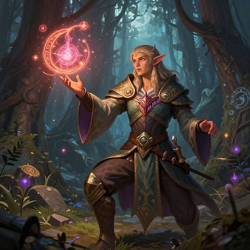 Mystical Elf Wizard Casting Spells