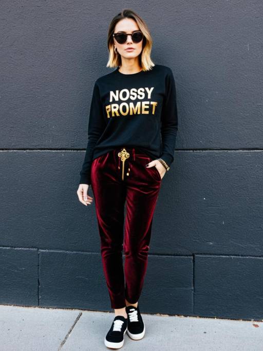 Casual Woman in Graphic Tee and Velvet Pants