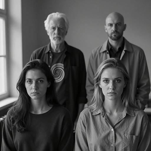 Serious Four People Black and White Portrait
