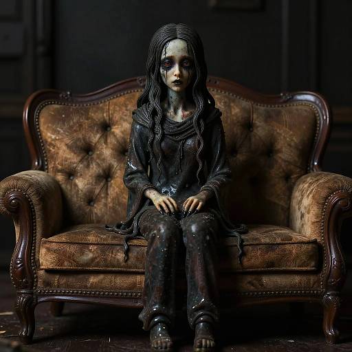 Chilling Figurine on Vintage Settee