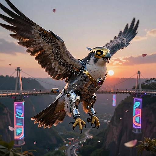 Cybernetic Peregrine Falcon at Sunset