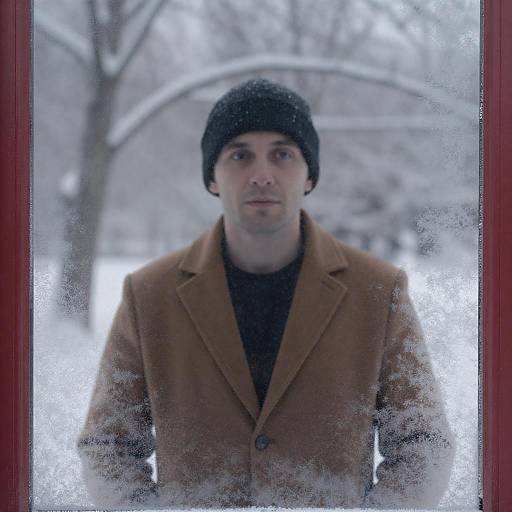 Frosty Reflection of a Man in Winter