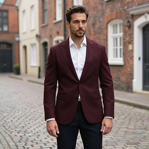 Stylish Man on Historic Cobblestone Street
