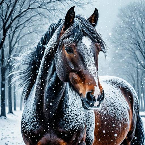 Majestic Chestnut Horse in Snowstorm Majestic Chestnut Horse in Snowstorm