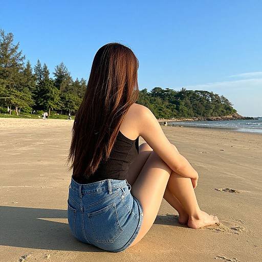 Woman Gazing Ocean on Sandy Beach