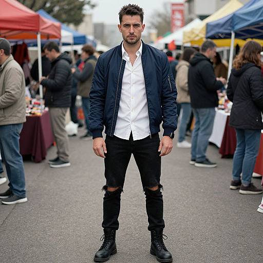 Confident Man in Urban Market Scene