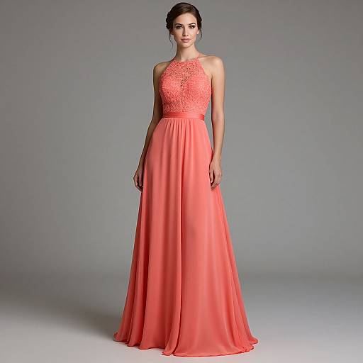 Elegant Coral Lace Bridesmaid Dress
