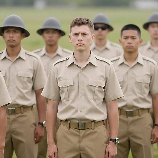 Soldiers in Khaki Uniforms on Field