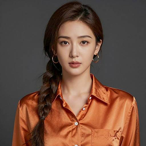Asian Woman in Orange Satin Shirt
