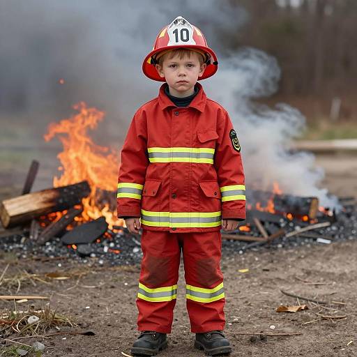 Young Boy in Firefighter Costume