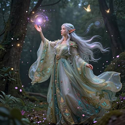 Elegant Elfin Mage in Enchanted Glade