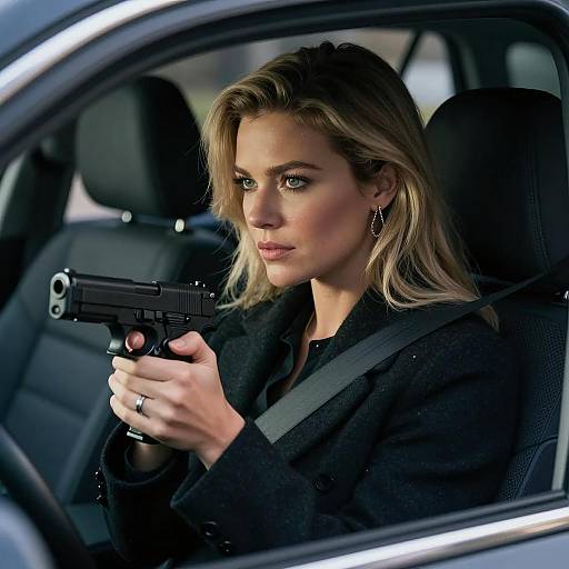 Focused Woman in Dimly Lit Car