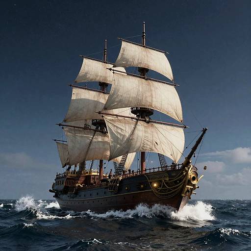 Realistic Steampunk Ship at Night