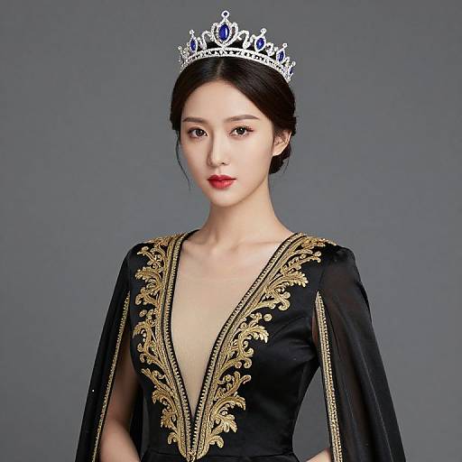 Regal Woman in Black Gold Dress