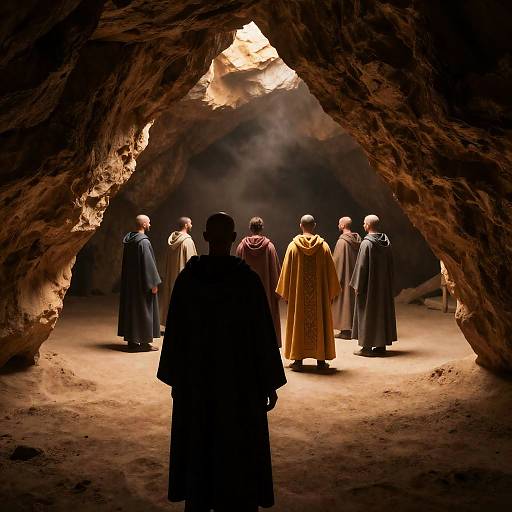 Mysterious Cave Entrance with Figures