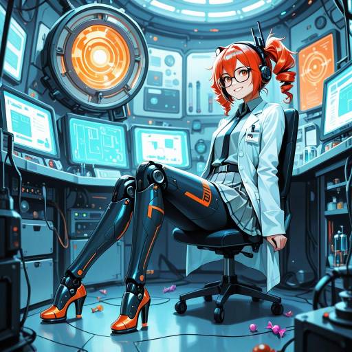 Futuristic Android Scientist in Playful Pose