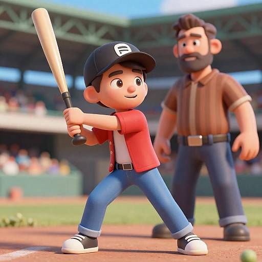 3D CGI Boy Batting, Man Watching
