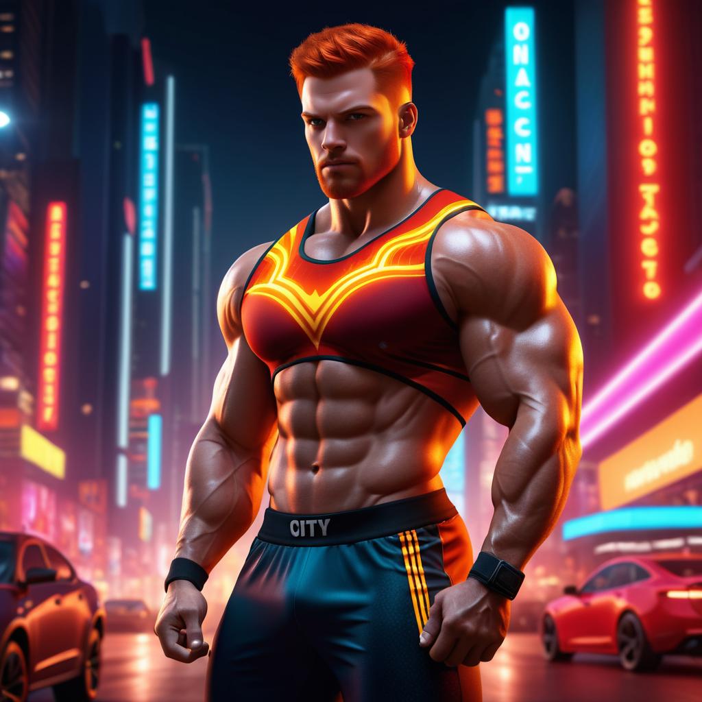 Dynamic 3D Muscle Man in Neon Lights