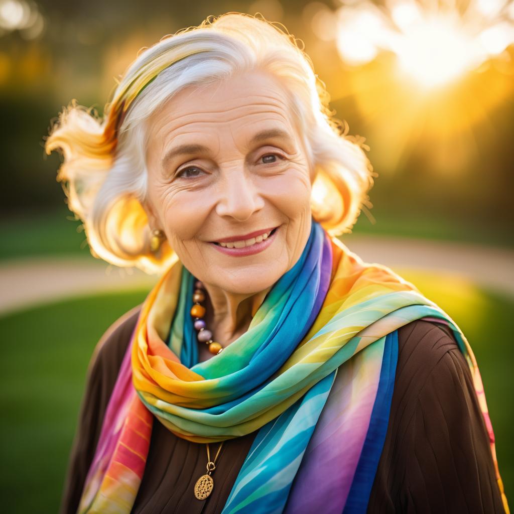 Serene Elderly Woman in Golden Hour