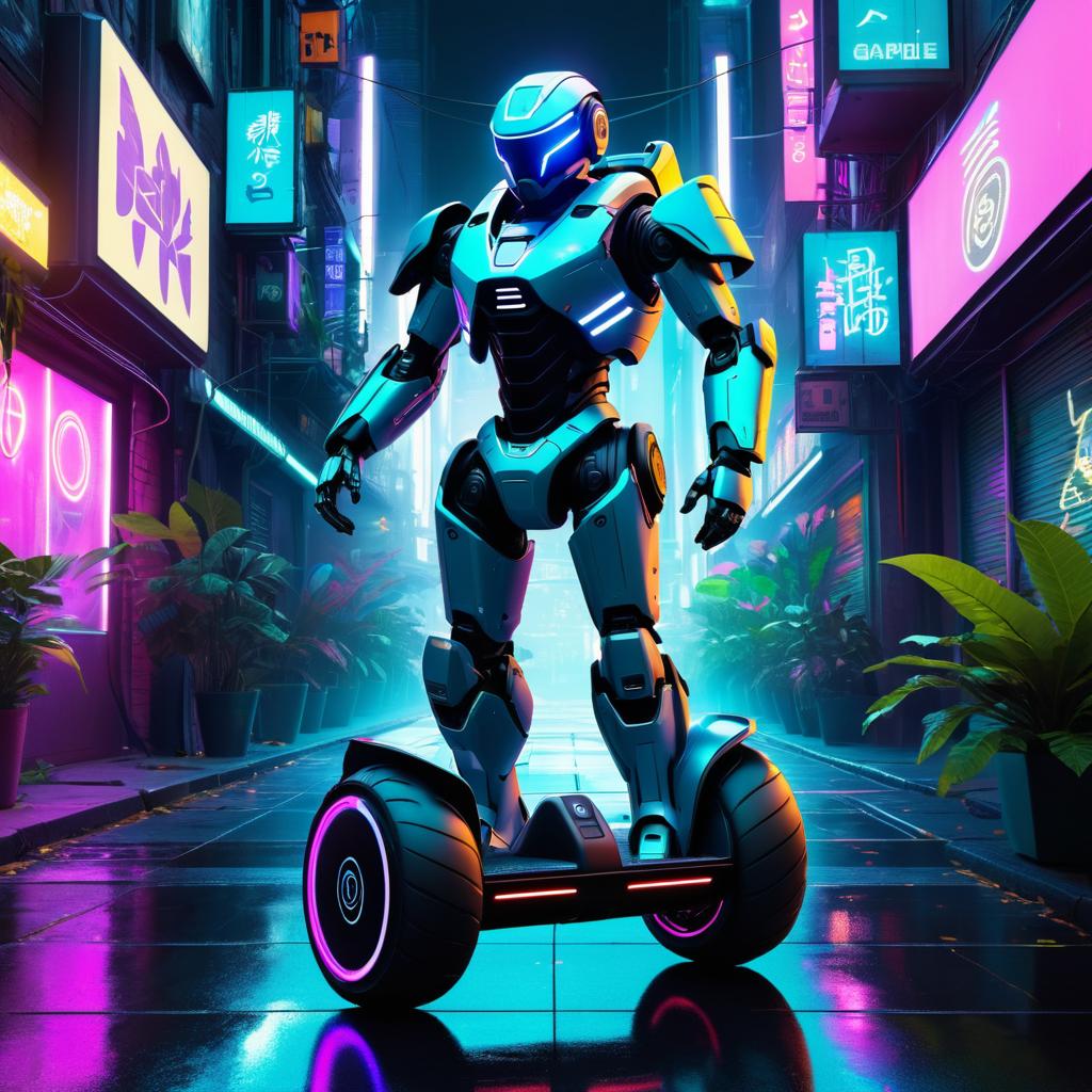 Robotic Guardian Segway in Neon Jungle