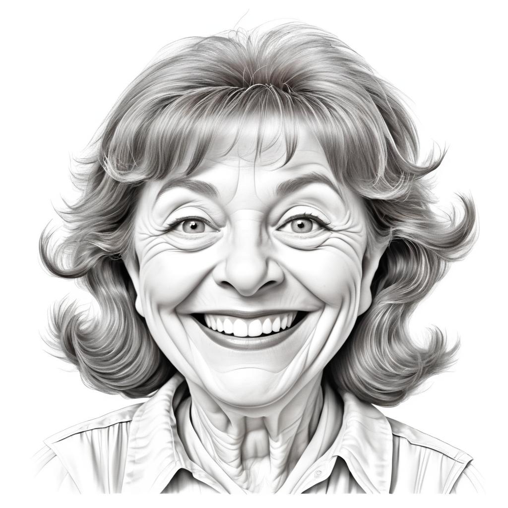 Humorous Folk Caricature of Happy Woman