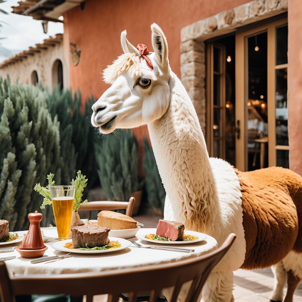 Llama Dines on Steak in Italy