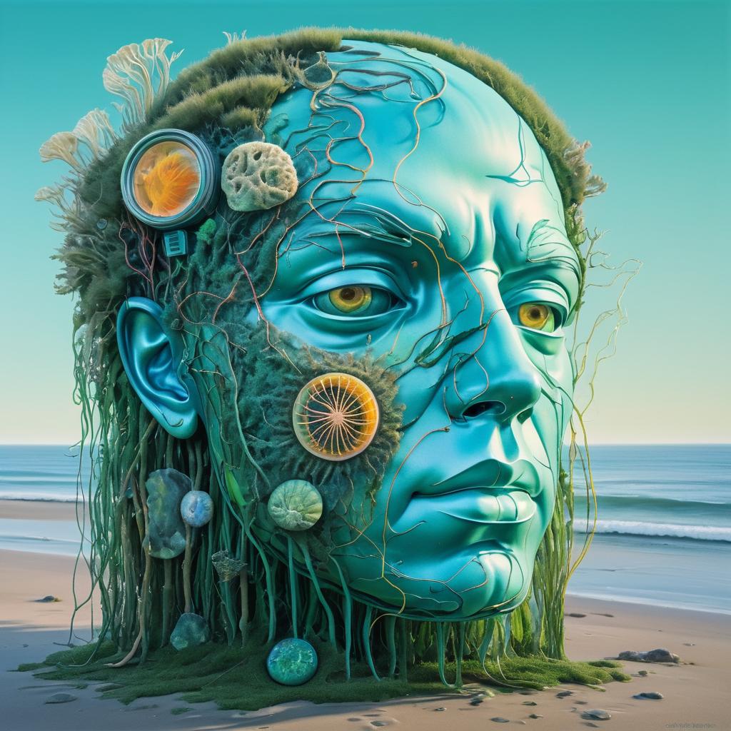 Surreal Deformed Face with Marine Elements